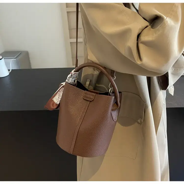 Brown Litchi Satchel Bucket Bag for Women — feature 27