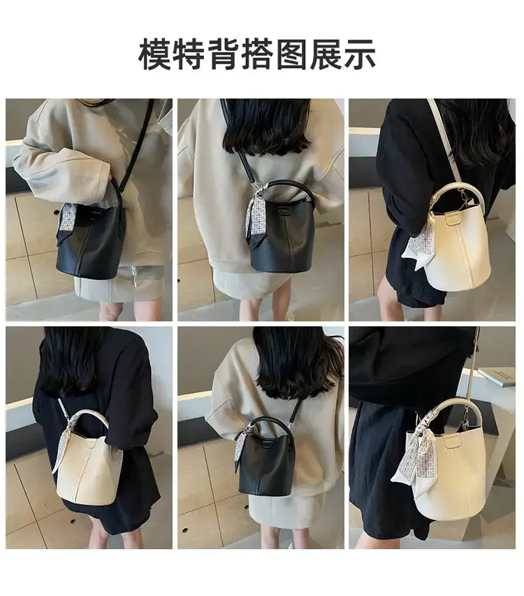 Brown Litchi Satchel Bucket Bag for Women — feature 3