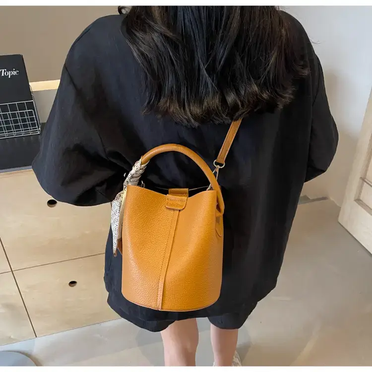Brown Litchi Satchel Bucket Bag for Women — feature 31