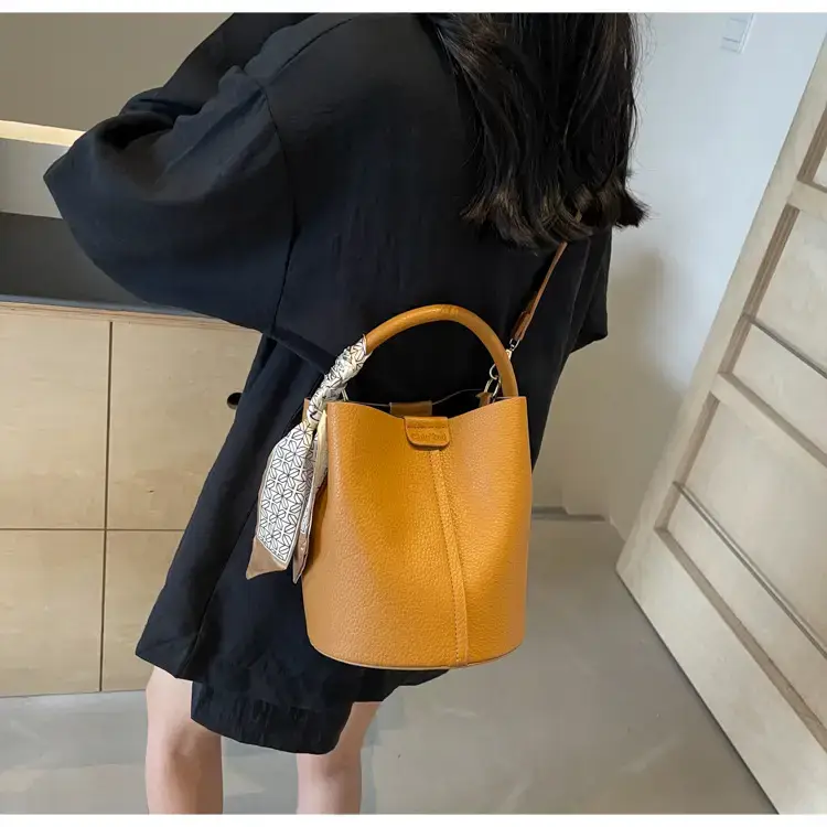 Brown Litchi Satchel Bucket Bag for Women — feature 32