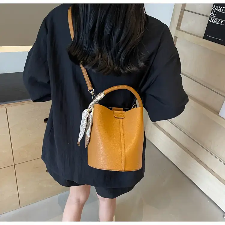 Brown Litchi Satchel Bucket Bag for Women — feature 35