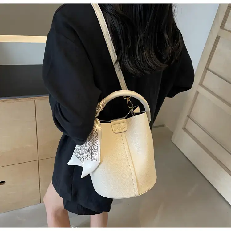Brown Litchi Satchel Bucket Bag for Women — feature 39