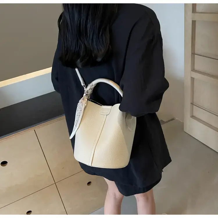 Brown Litchi Satchel Bucket Bag for Women — feature 40