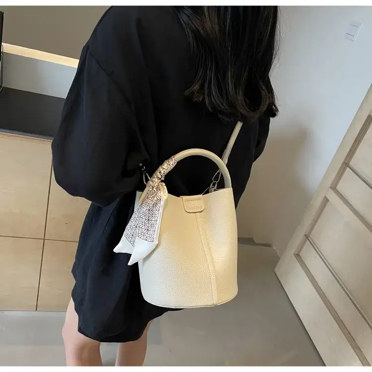 Brown Litchi Satchel Bucket Bag for Women — feature 41