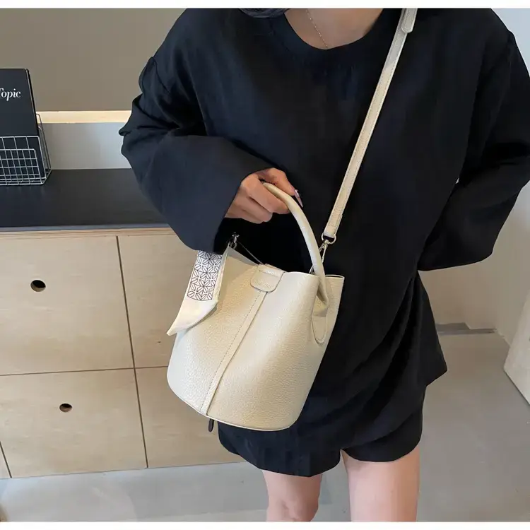 Brown Litchi Satchel Bucket Bag for Women — feature 42