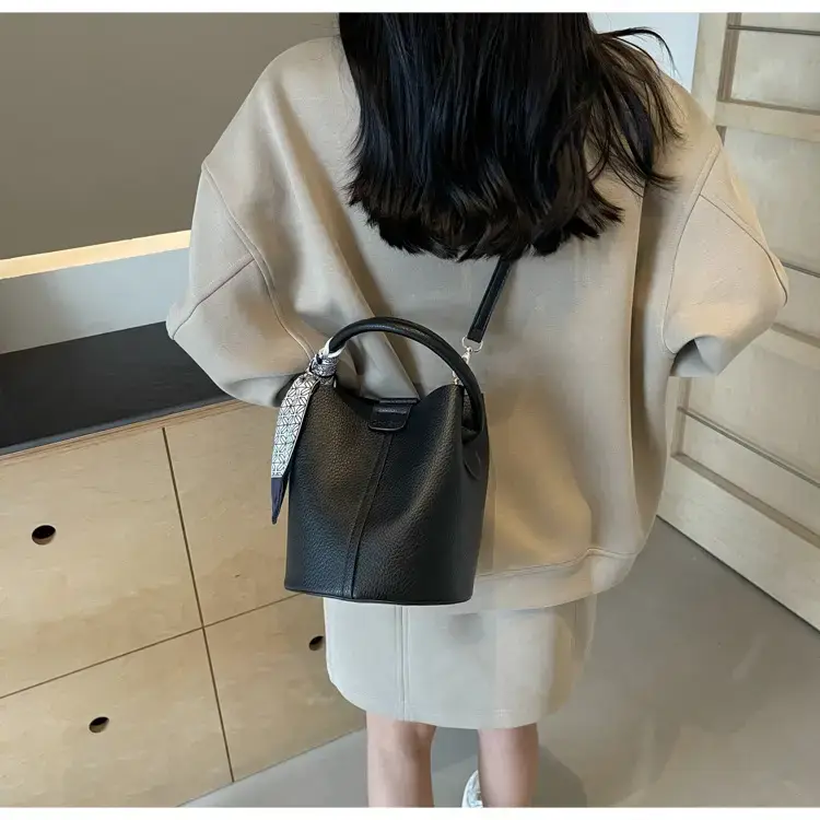Brown Litchi Satchel Bucket Bag for Women — feature 43