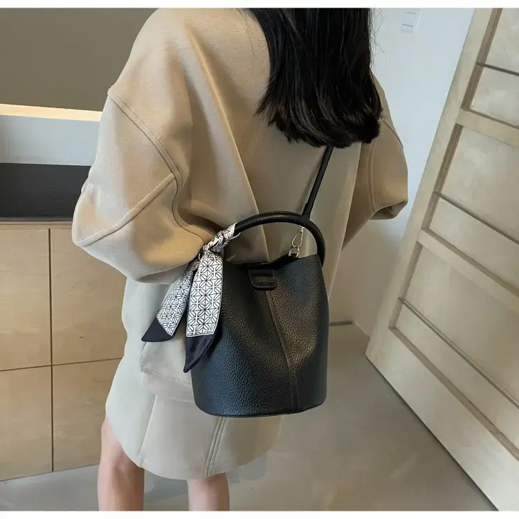 Brown Litchi Satchel Bucket Bag for Women — feature 44