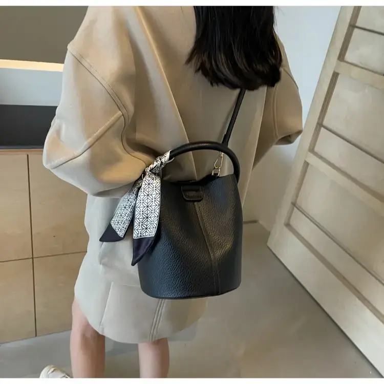 Brown Litchi Satchel Bucket Bag for Women — feature 45