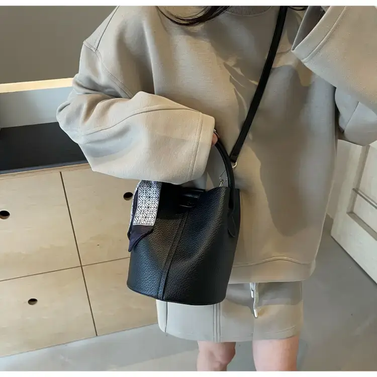 Brown Litchi Satchel Bucket Bag for Women — feature 47