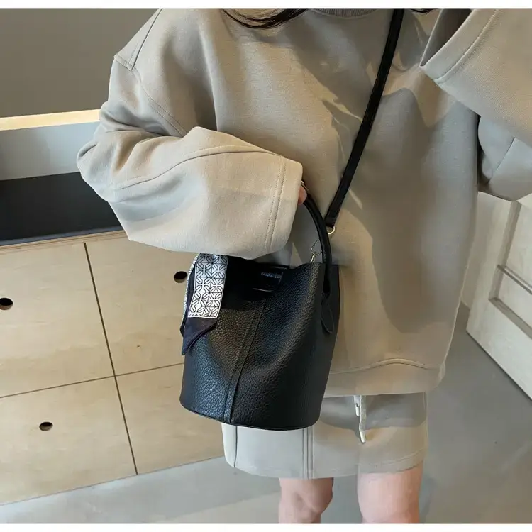 Brown Litchi Satchel Bucket Bag for Women — feature 48