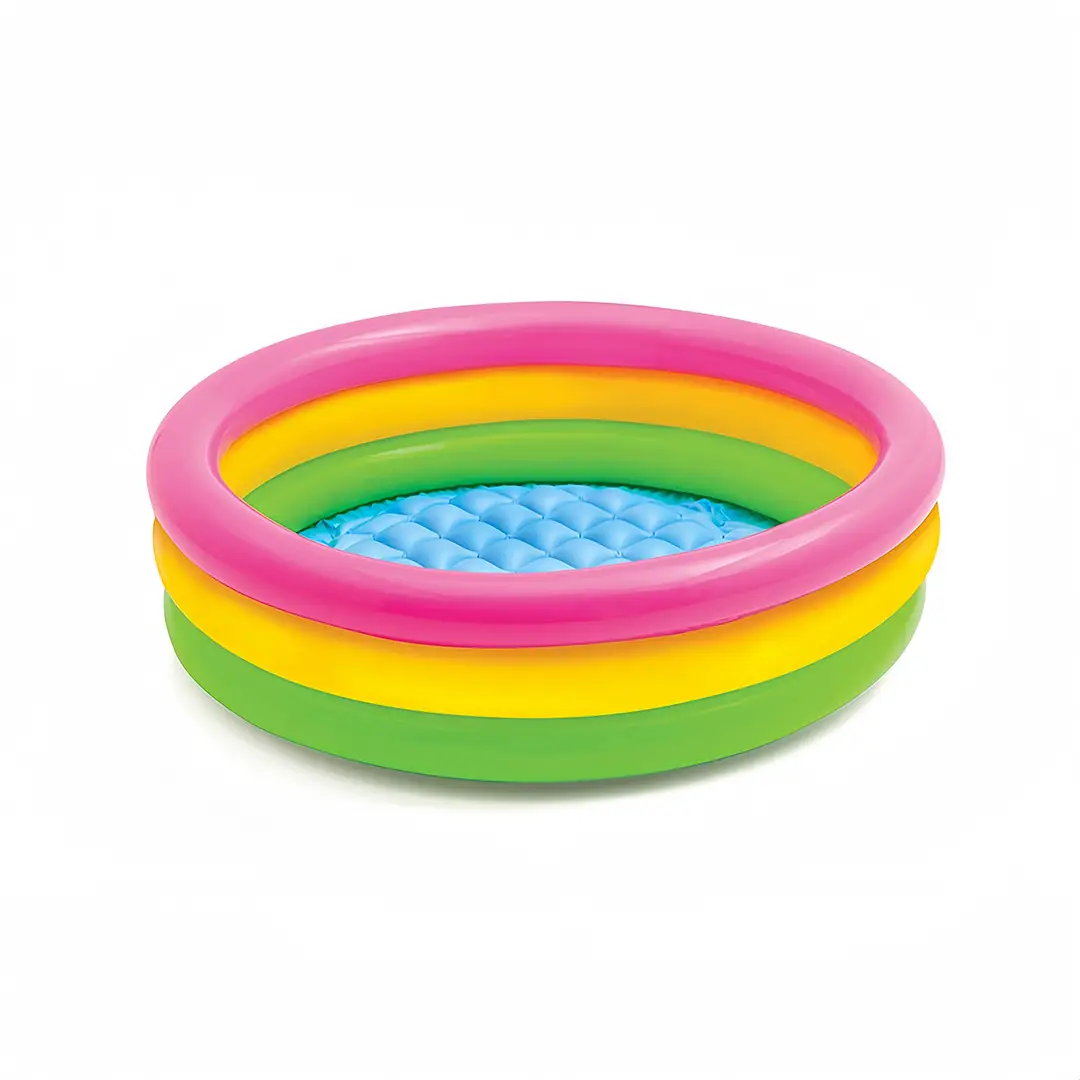 Cross-border in stock 60cm children's swimming pool PVC inflatable rainbow pool fluorescent three-ring round bath pool