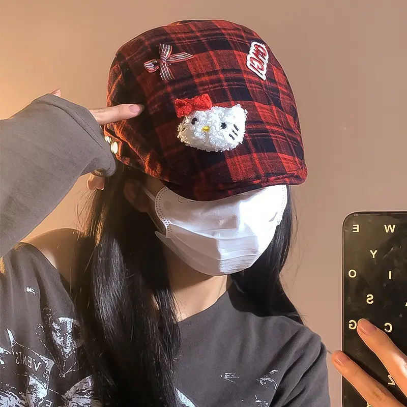 Women's Plaid Forward Beret Summer Y2K Anti-Wear Duck Tongue Cap - Image 4
