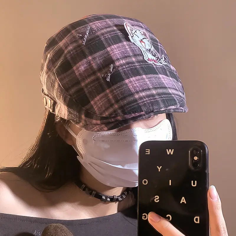 Women's Plaid Forward Beret Summer Y2K Anti-Wear Duck Tongue Cap - Image 6