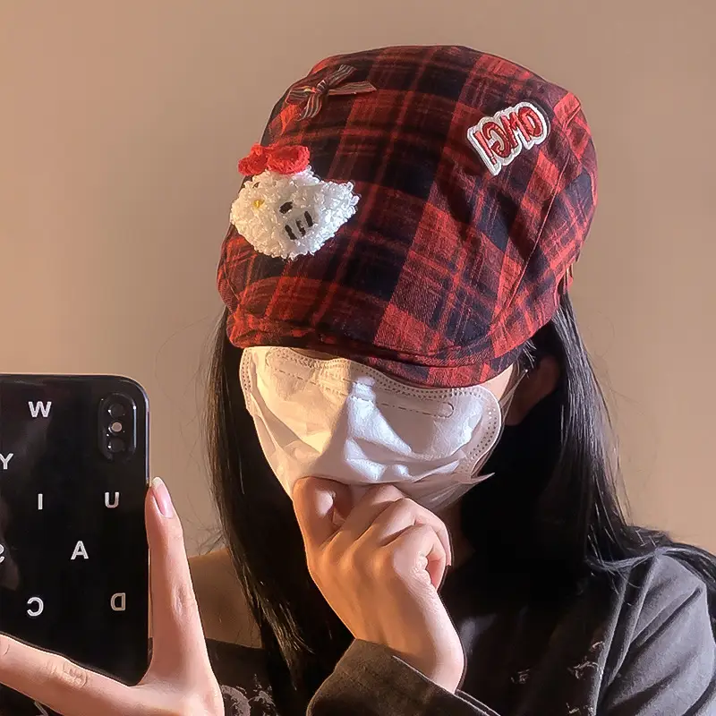Women's Plaid Forward Beret Summer Y2K Anti-Wear Duck Tongue Cap - Image 7
