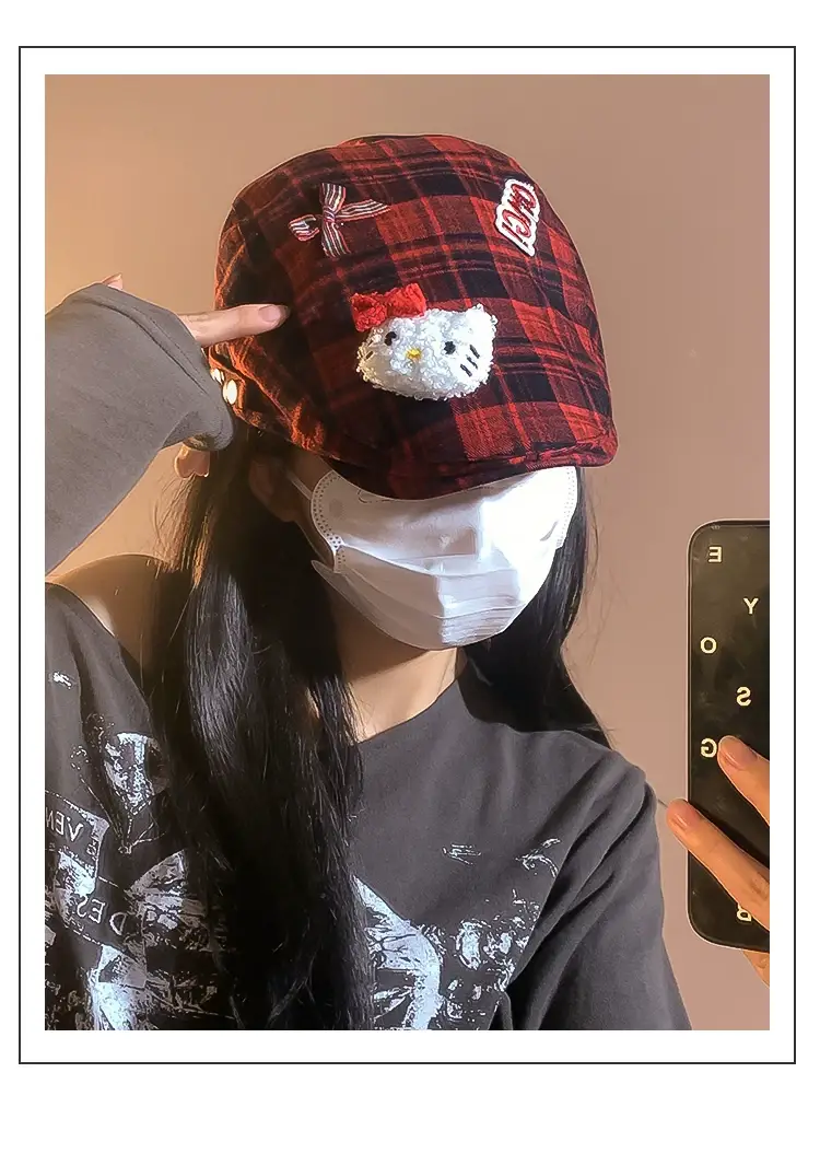 Women's Plaid Forward Beret Summer Y2K Anti-Wear Duck Tongue Cap — feature 2