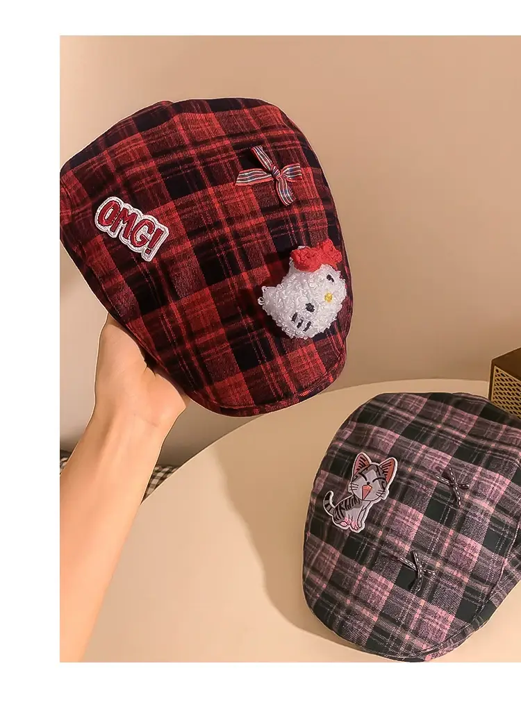 Women's Plaid Forward Beret Summer Y2K Anti-Wear Duck Tongue Cap — feature 8