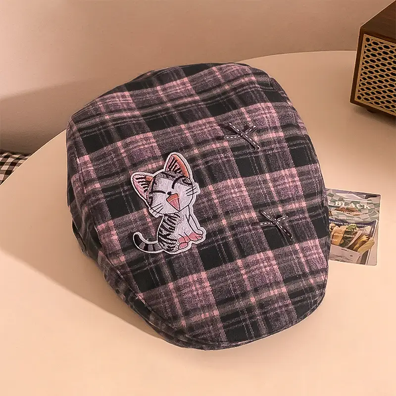 Women's Plaid Forward Beret Summer Y2K Anti-Wear Duck Tongue Cap - Image 2