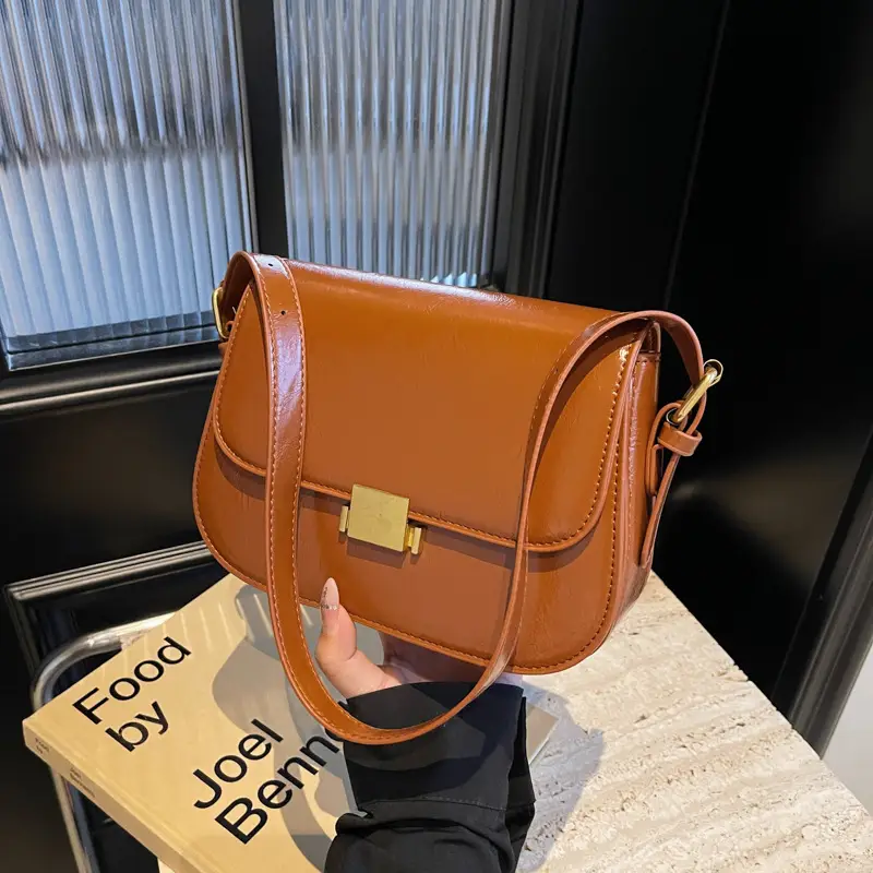 Small Square Tan Leather Shoulder Bag for Women 2024 - Image 6