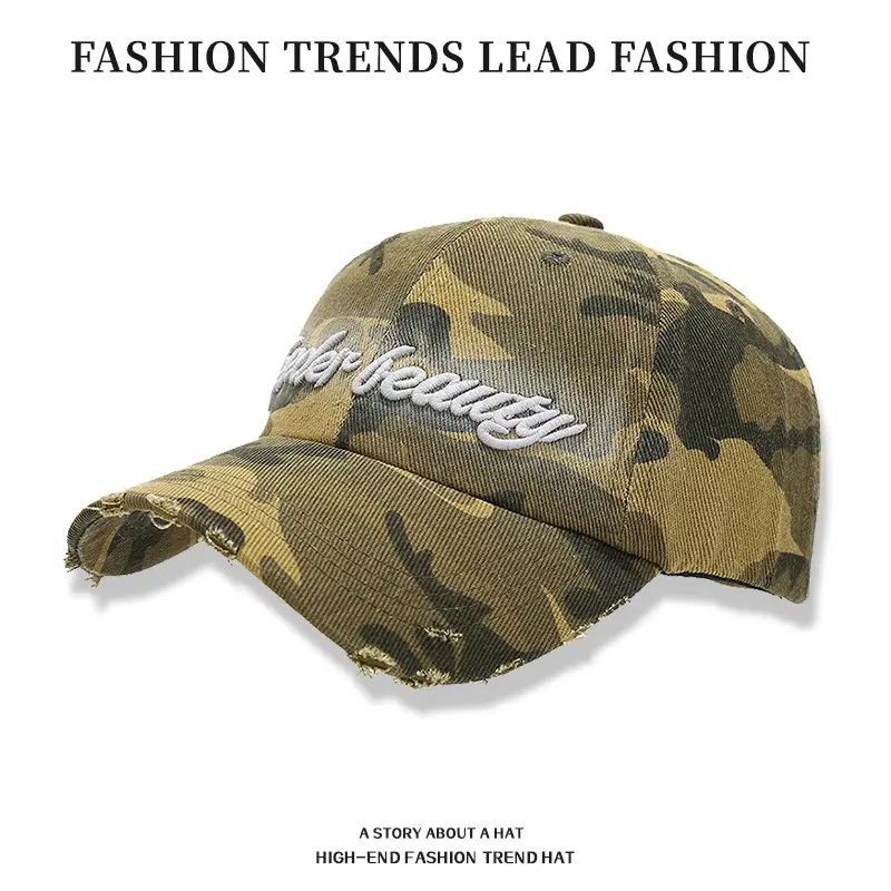 Japanese Letter Embroidered Camouflage Cap Men Women - Image 7