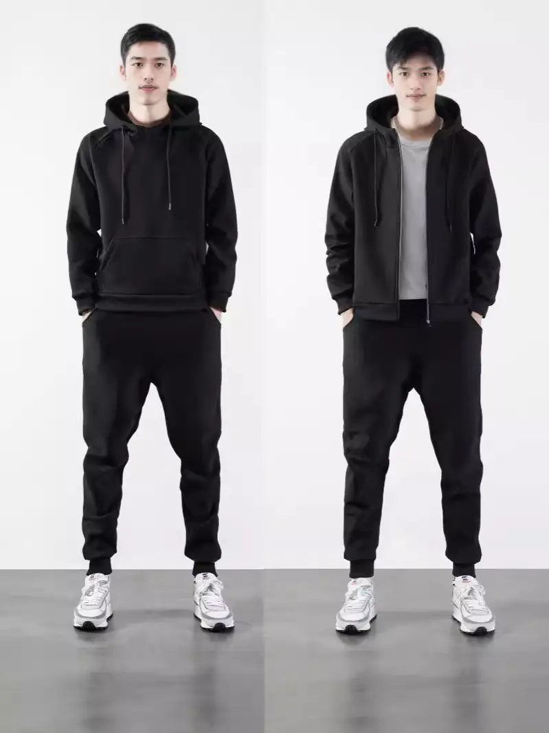 Black Hooded Sweatshirt Set for Men Casual Wear