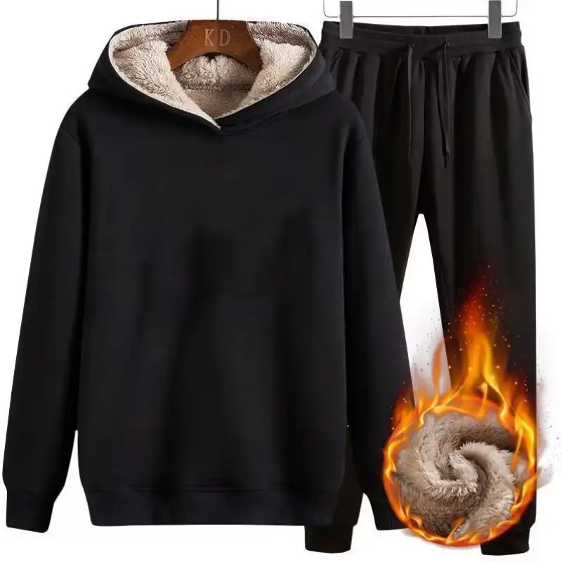 Black Hooded Sweatshirt Set for Men Casual Wear
