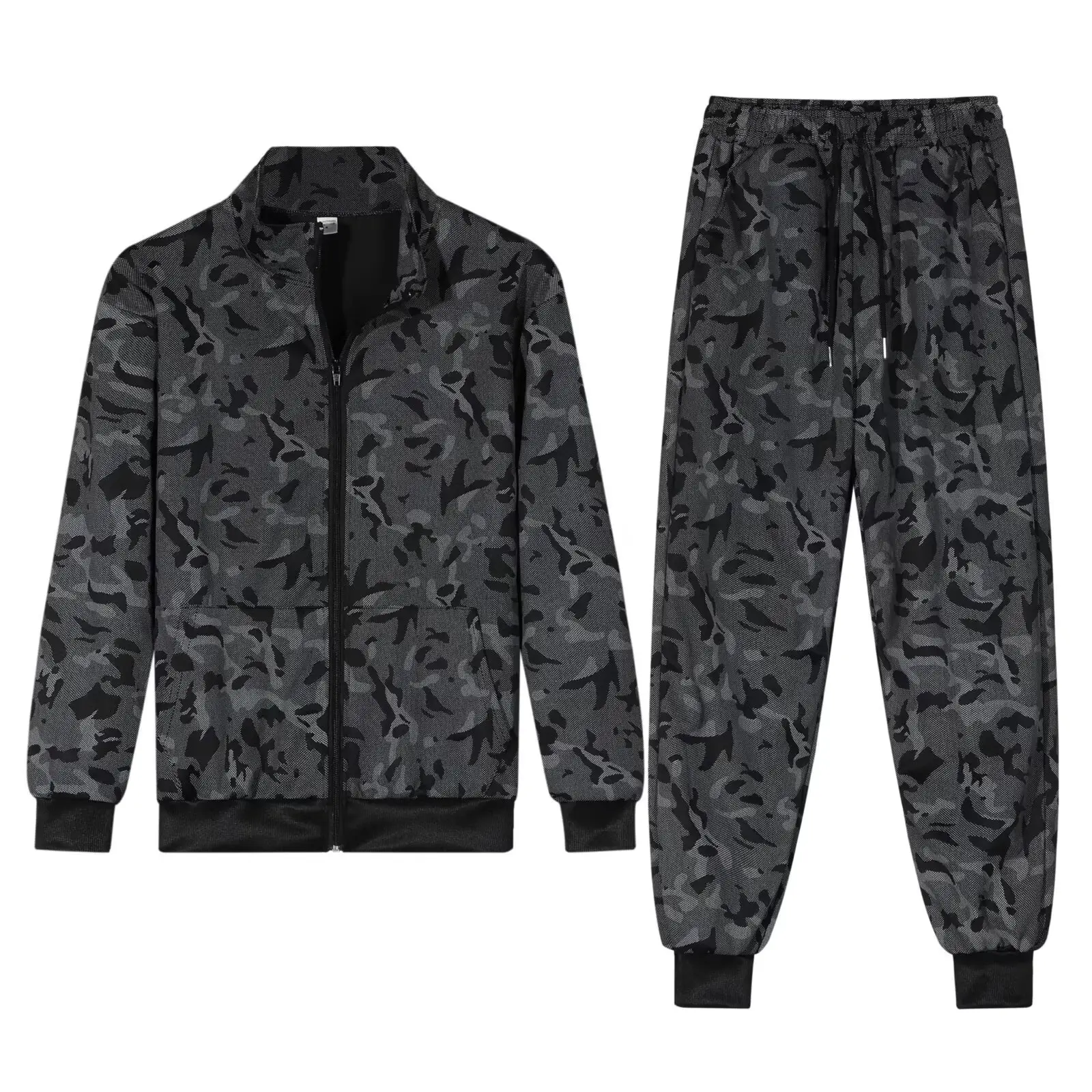 Black Hooded Sweatshirt Set for Men Casual Wear