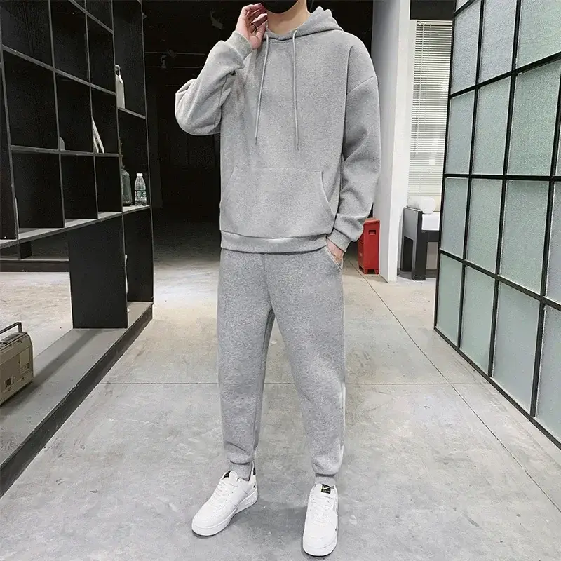 Black Hooded Sweatshirt Set for Men Casual Wear