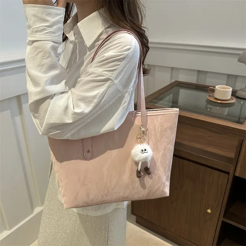 White Embroidered Tote Bag for Women Large Capacity Commuter Bag - Image 12
