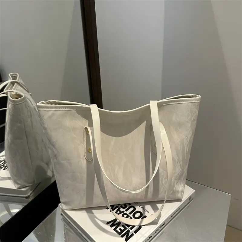 White Embroidered Tote Bag for Women Large Capacity Commuter Bag - Image 3
