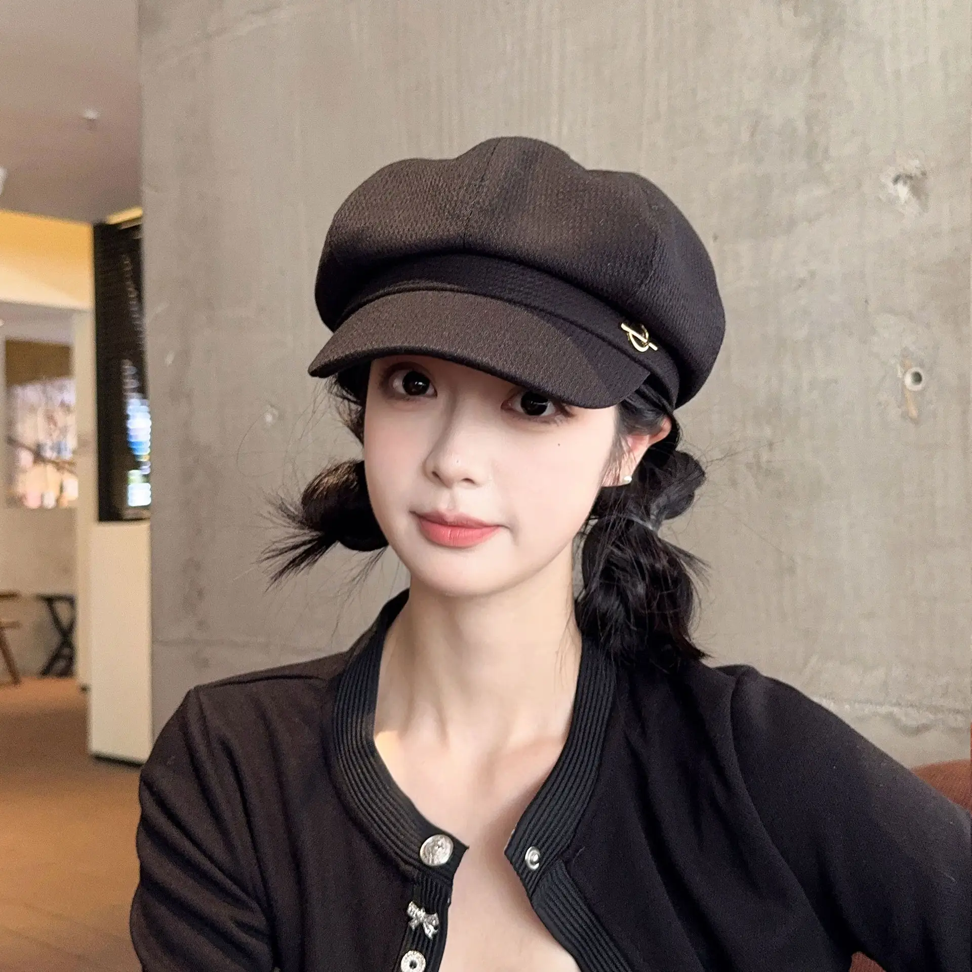 Women's Black Korean Hat with Duck Tongue - Image 6