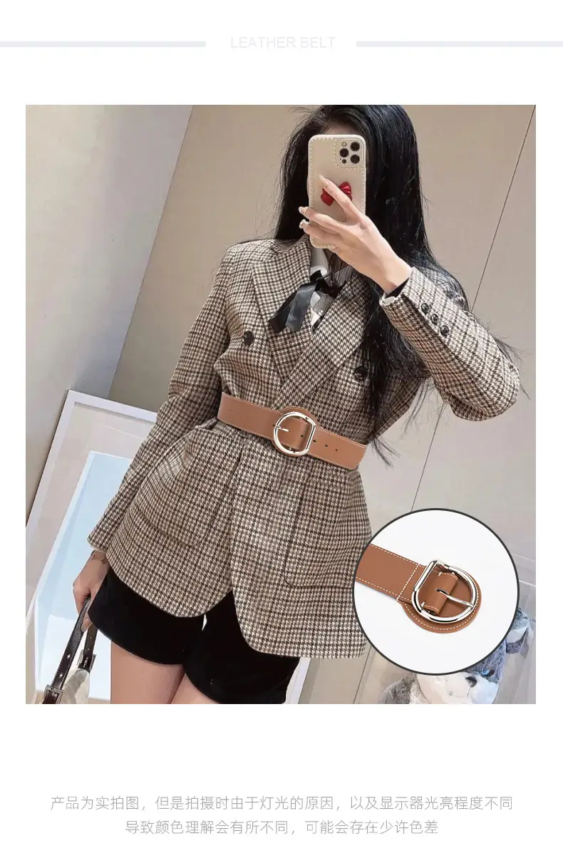 Women's Brown Genuine Leather Pin Buckle Belt — feature 1