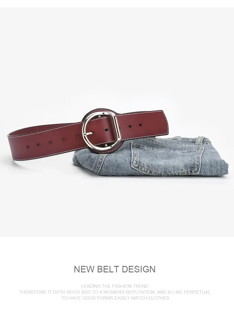 Women's Brown Genuine Leather Pin Buckle Belt — feature 11