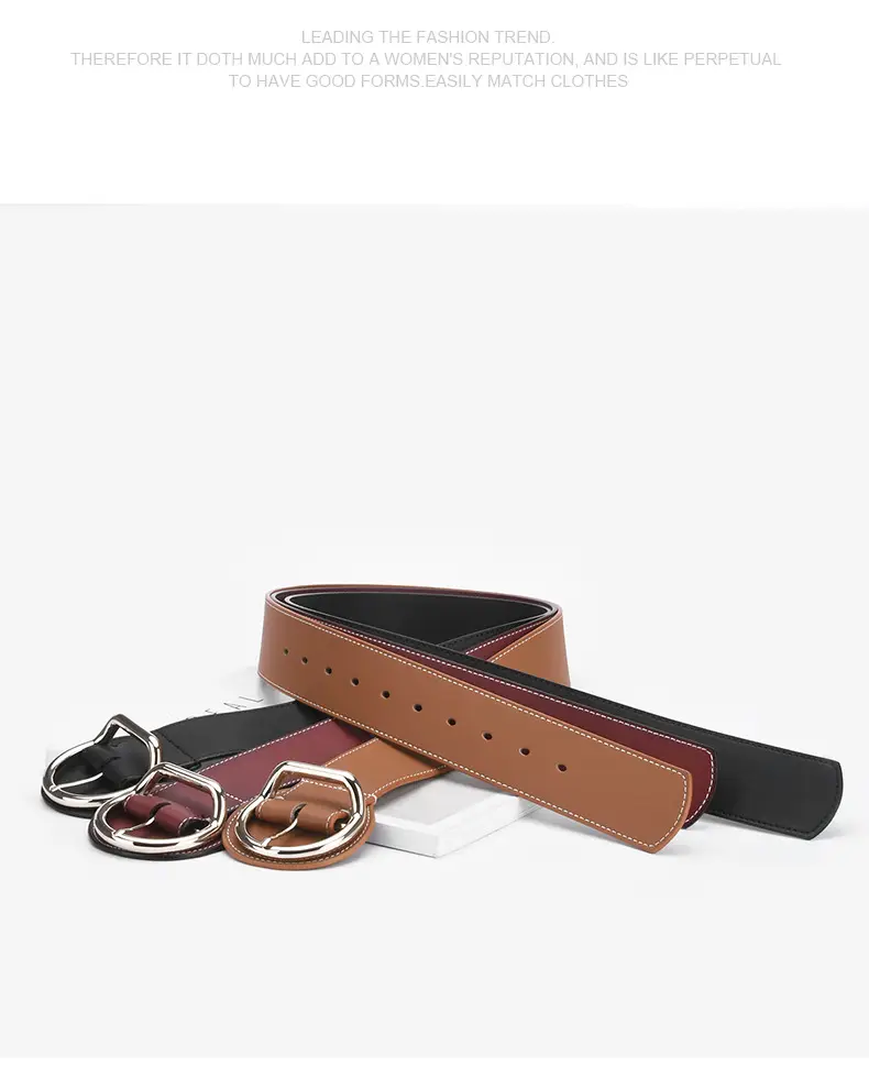 Women's Brown Genuine Leather Pin Buckle Belt — feature 13