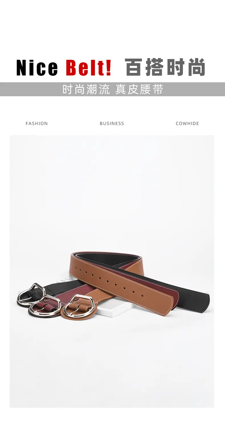 Women's Brown Genuine Leather Pin Buckle Belt — feature 3