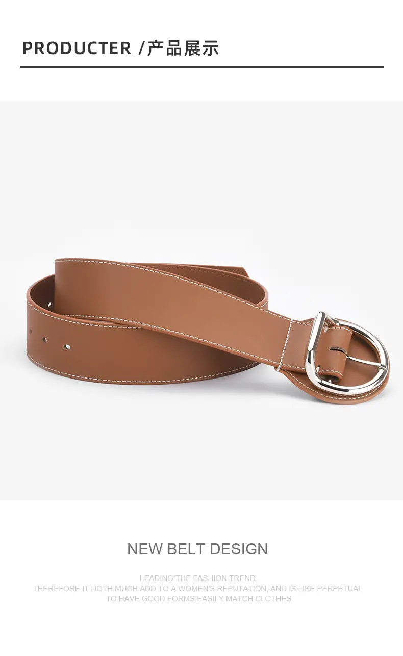 Women's Brown Genuine Leather Pin Buckle Belt — feature 9