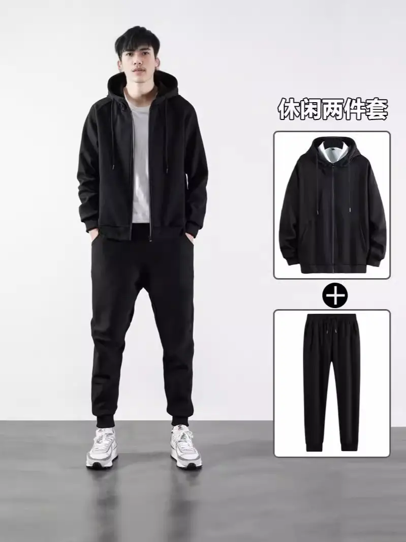 Men Black Hooded Sweatshirt Track Suit with Toe Pants - Image 7