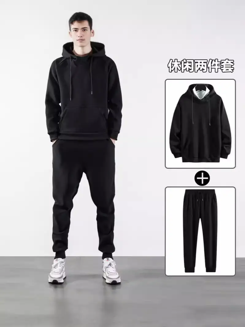 Men Black Hooded Sweatshirt Track Suit with Toe Pants - Image 9