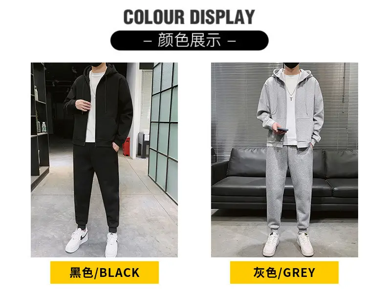 Men Black Hooded Sweatshirt Track Suit with Toe Pants — feature 35