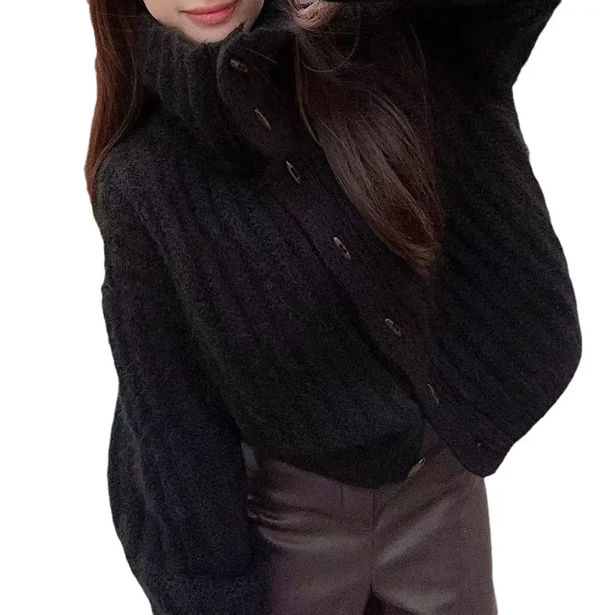 Women's Winter Turtleneck Sweater Grey Loose Coat