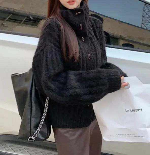 Women's Winter Turtleneck Sweater Grey Loose Coat — feature 4