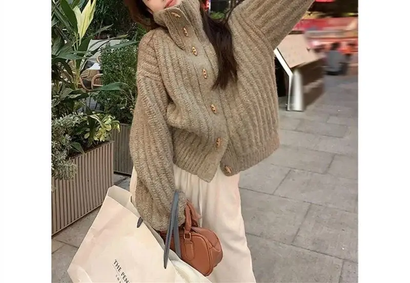 Women's Winter Turtleneck Sweater Grey Loose Coat — feature 6