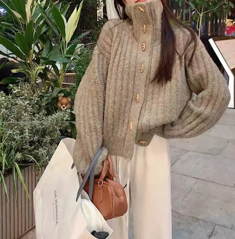 Women's Winter Turtleneck Sweater Grey Loose Coat — feature 9