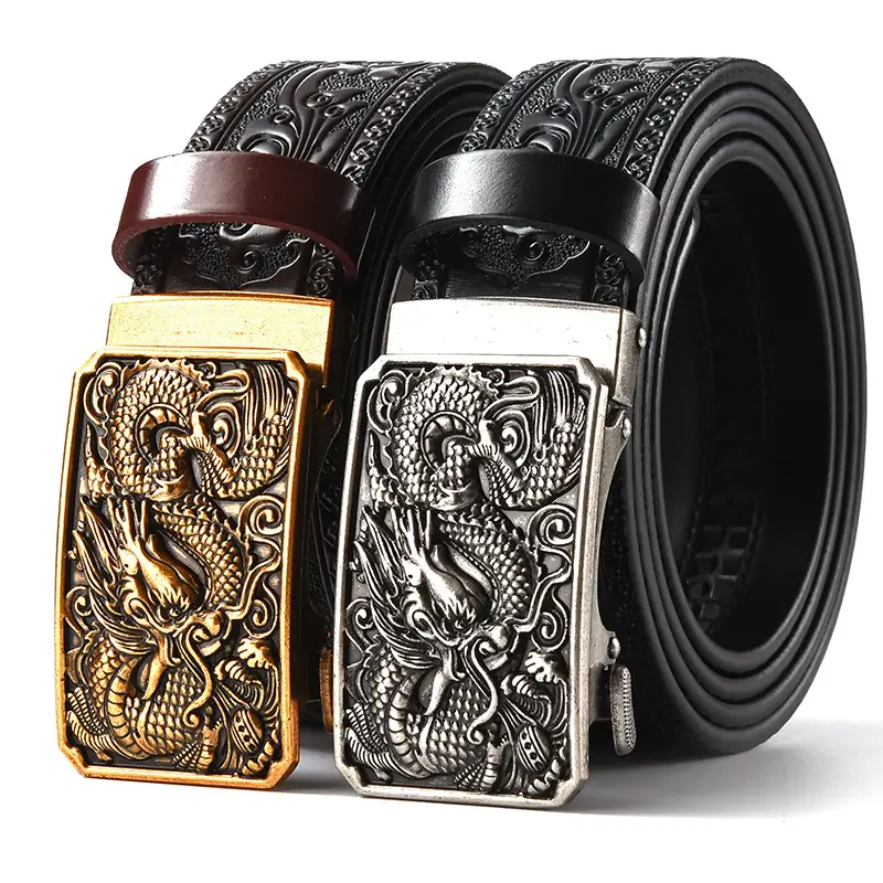 Men's Carved Leather Belt with Gold & Silver Buckles - Image 26