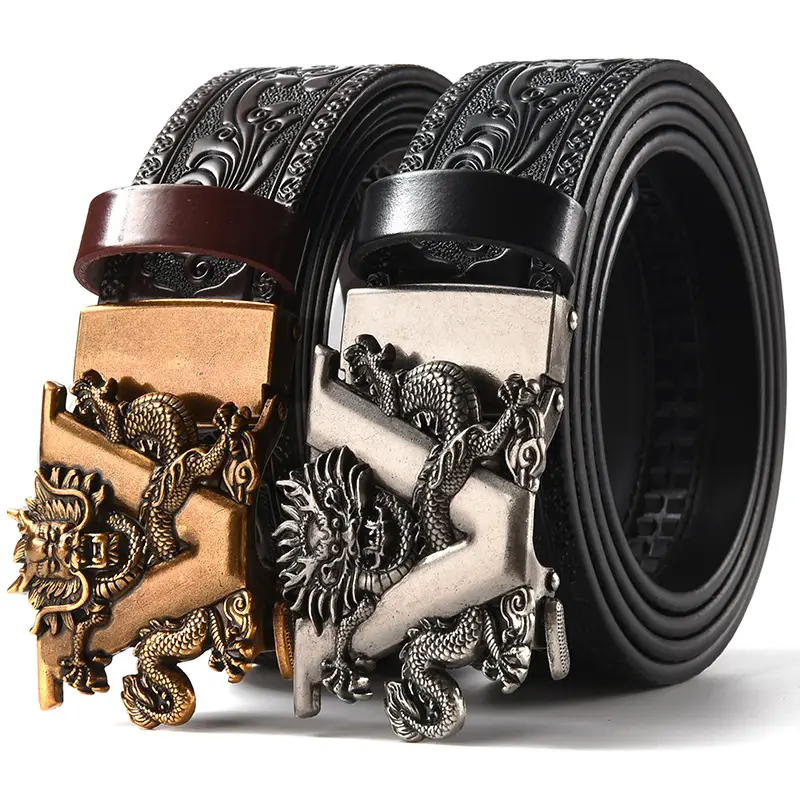 Men's Carved Leather Belt with Gold & Silver Buckles - Image 28