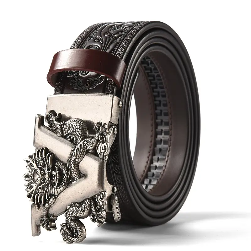 Men's Carved Leather Belt with Gold & Silver Buckles - Image 12