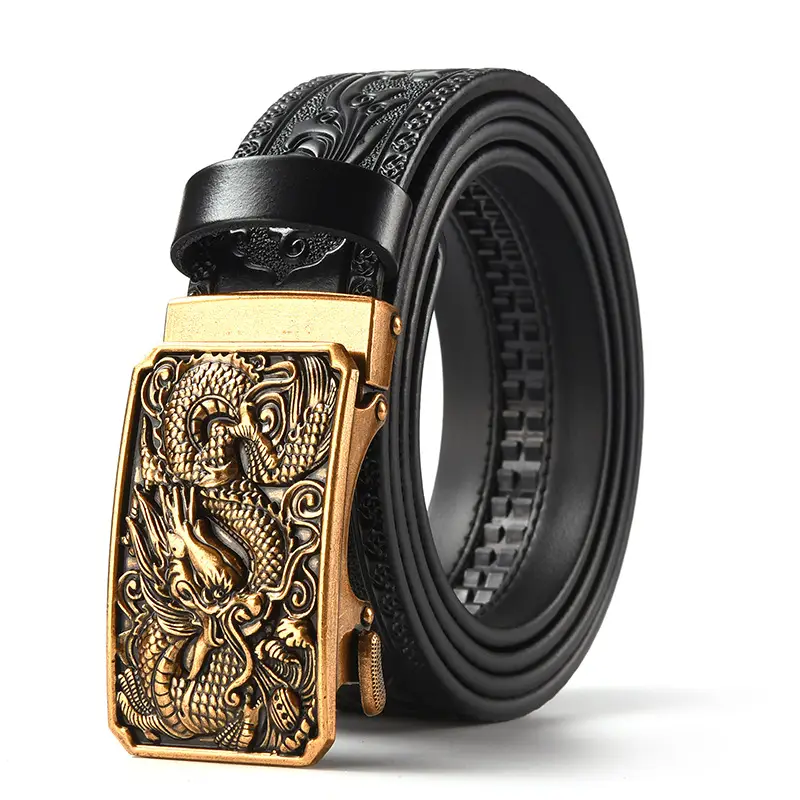 Men's Carved Leather Belt with Gold & Silver Buckles - Image 13