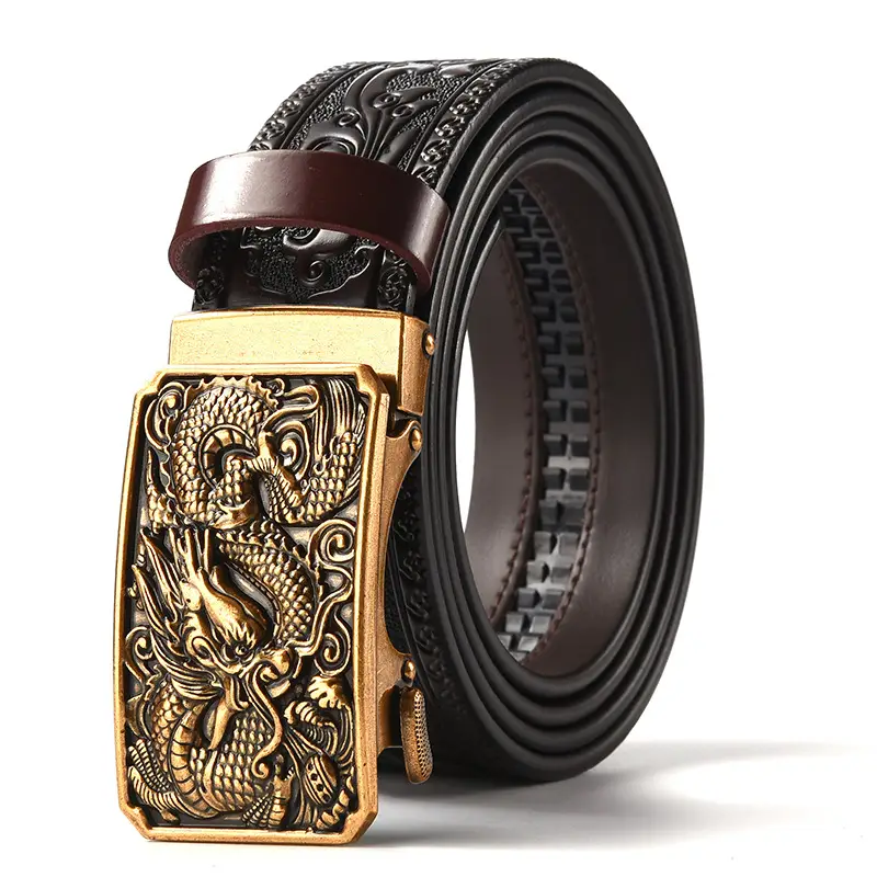 Men's Carved Leather Belt with Gold & Silver Buckles - Image 14