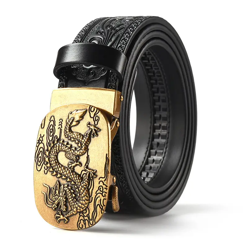 Men's Carved Leather Belt with Gold & Silver Buckles - Image 17