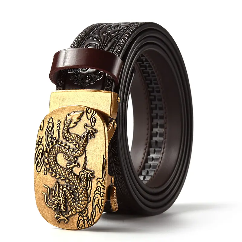 Men's Carved Leather Belt with Gold & Silver Buckles - Image 18