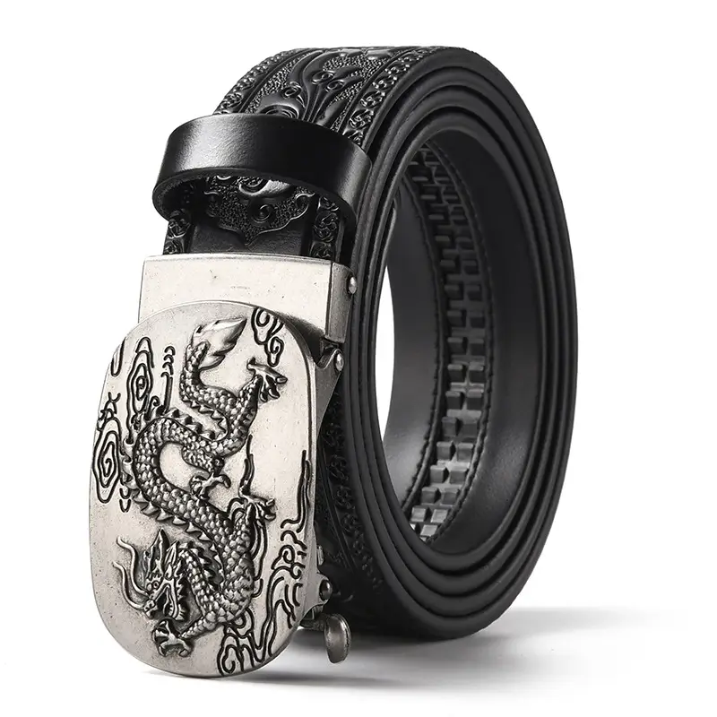 Men's Carved Leather Belt with Gold & Silver Buckles - Image 19